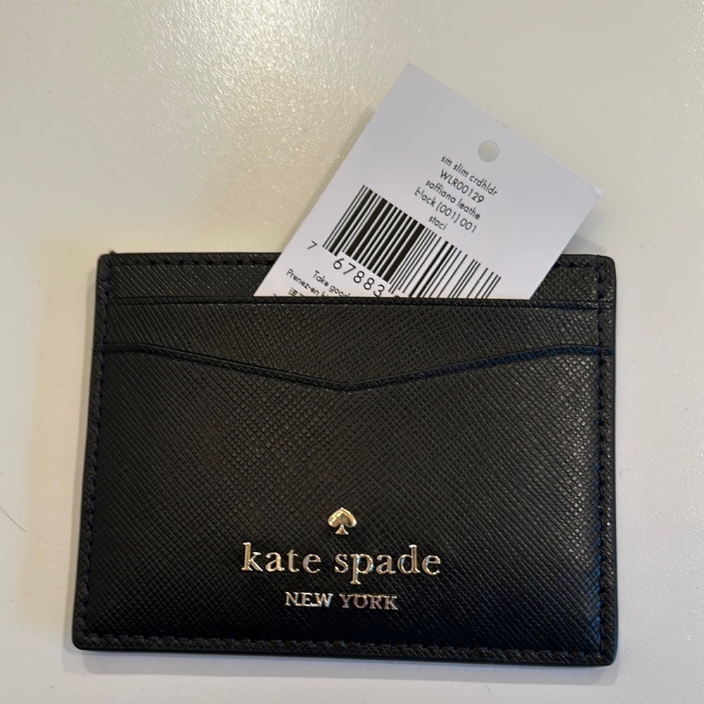 New Kate Spade Black Leather Card Holder
